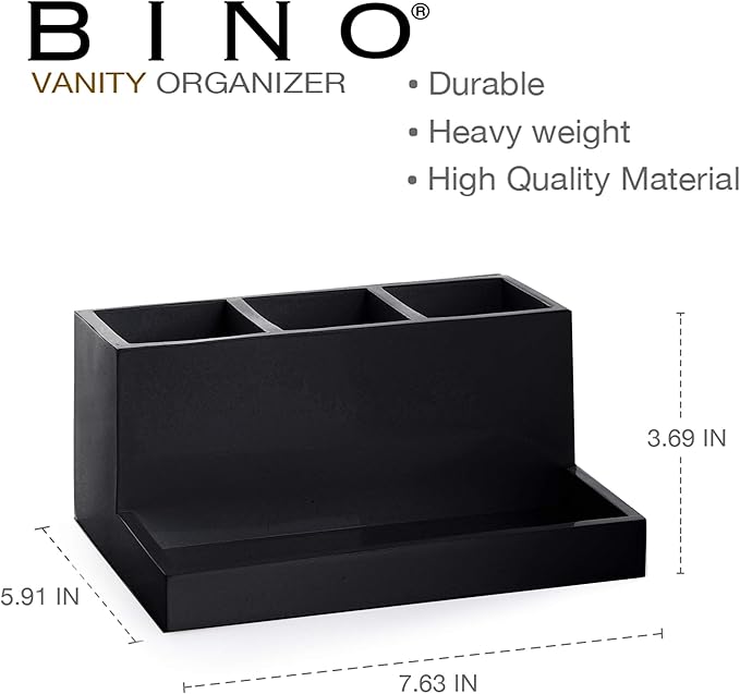 BINO Multi Purpose 3 Compartment Organizer with Tray - Makeup Brush Holder and Toothbrush Holder - Marble Bathroom Accessorie