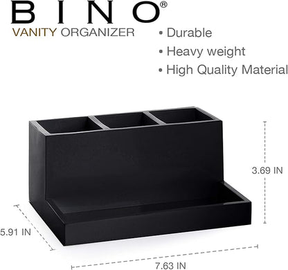 BINO Multi Purpose 3 Compartment Organizer with Tray - Makeup Brush Holder and Toothbrush Holder - Marble Bathroom Accessorie