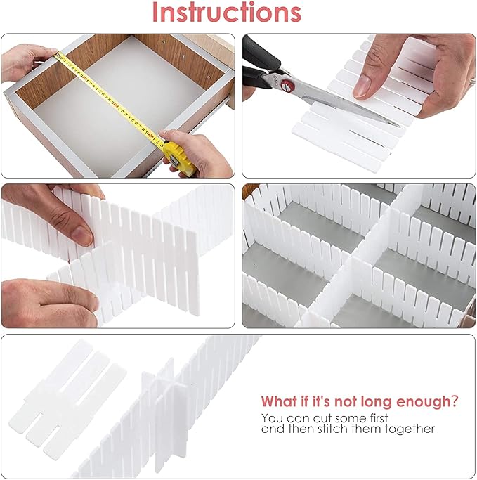 40Pcs Drawer Dividers, Adjustable Drawer Organizer for Socks, Underwear, Makeup, Can Help Tidy Kitchen, Bedroom, Dresser Whit