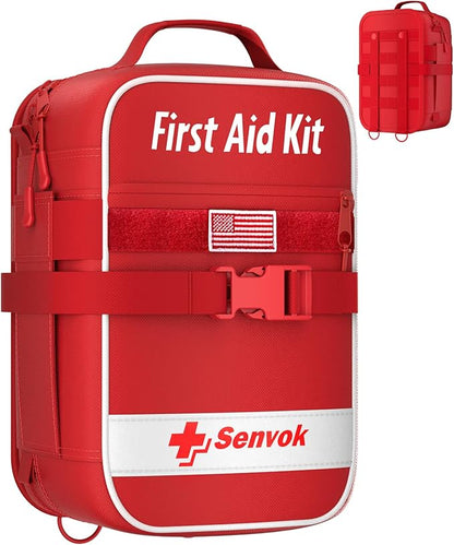 Senvok Large First Aid Kit for Car, Home & Travel - Emergency Survival Kit with Zip Stitch Wound Closure and Molle Pack Pocke