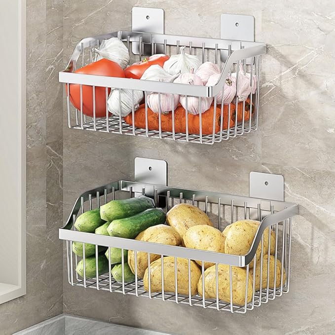 SUS304 Stainless Steel Hanging Storage Baskets Organizer Wall Mount, Metal Wire Storage Bin Rack for Kitchen Bathroom Shower 
