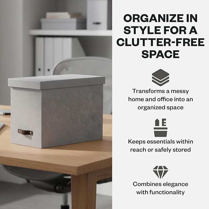 Bigso John Desktop File Box - Storage Solution and Document Organizer for Important Paperwork - Durable Hanging File Box with