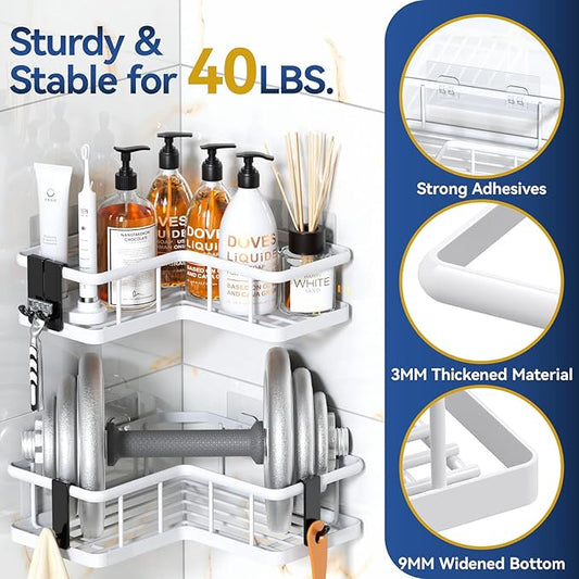 YASONIC Corner Shower Caddy, 5-Pack Adhesive Rustproof Stainless Steel Shower Organizer with Soap Holder, No Drilling Shower 
