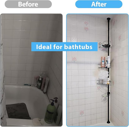 BsBsBest Shower Organizer Caddy - Stainless Steel Shower Shelves Rack, Adjustable Organization And Storage Head Holder, Rustp