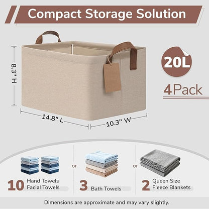 CHICVITA 4 Pack Storage Baskets for Shelves, Foldable Closet Organizer Bins with Handles, Toy Storage Basket for Nursery Livi