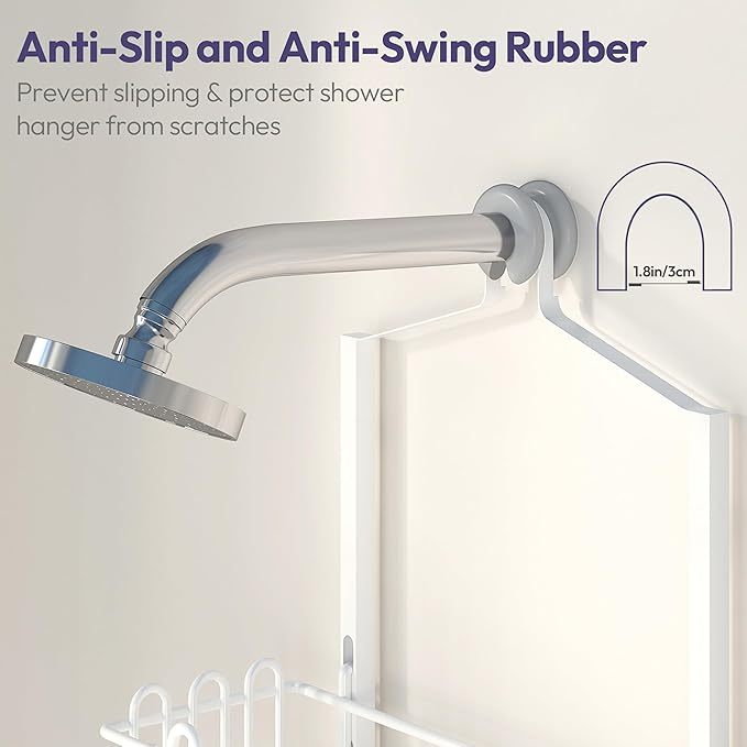 SWTYMIKI Shower Caddy Hanging Organizer - 3-Tier Rustproof Shower Organizer Over Showerhead with Adjustable Baskets, 24 Hooks
