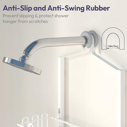 SWTYMIKI Shower Caddy Hanging Organizer - 3-Tier Rustproof Shower Organizer Over Showerhead with Adjustable Baskets, 24 Hooks