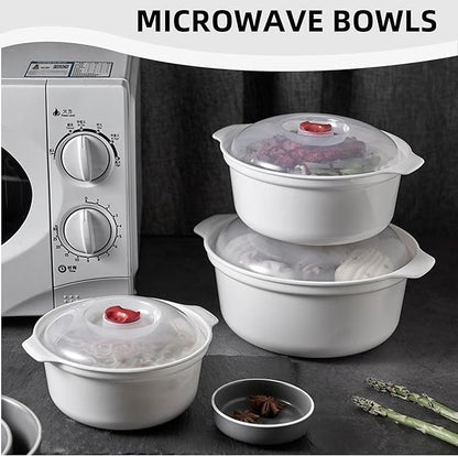 WRINGKIT 3 Pack Microwave Bowls with Lid, BPA-free Ramen Cooker Soup Containers with Steamer, Mixing Serving Bowls Food Storage Cookware for Kitchen, Office, College Dorm