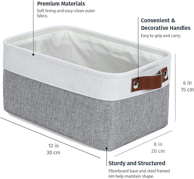 OrganiHaus Small Fabric Storage Baskets 6 Pack, 12x8in Cloth Storage Bins for Shelves, Small Baskets for Organizing Bathroom 