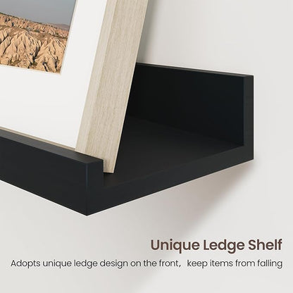 Axeman Picture Ledge Shelf | 16 Inch Black Floating Shelves Set of 3 | Rustic Wood Wall Shelves with Lip | 16" Black Picture 