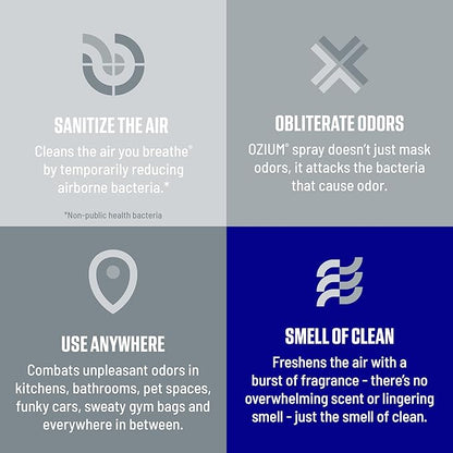 Ozium Air Sanitizer Spray - Room Odor Eliminator for Home, Car, and Office - New Car - 8 oz Can - 6 Pack