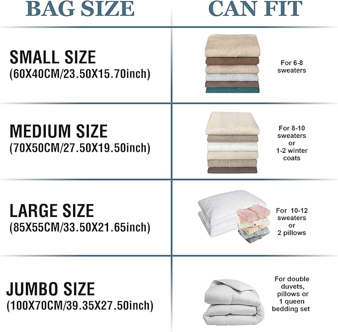 Roomimaster Vacuum Storage Bags, Vacuum Seal Space Saver Bags for Clothing, Travel Lugggage, Carry-on, Blankets, Comforters, 