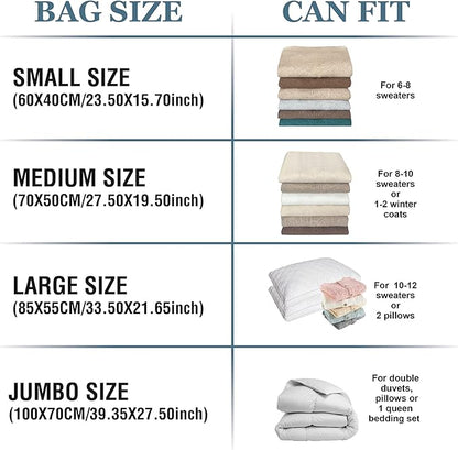 Roomimaster Vacuum Storage Bags, Vacuum Seal Space Saver Bags for Clothing, Travel Lugggage, Carry-on, Blankets, Comforters, 