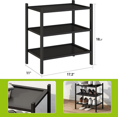 BMOSU 3-Tier Bamboo Small Shoe Rack Premium Stackable Shoe Shelf Storage Organizer for Hallway Closet Living Room Entryway Or