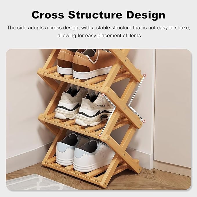 YYW Bamboo Shoe Rack for Entryway, Free Free Standing Shoe Racks Shelf Closet, Foldable Vertical Shoe Storage Organizer for L