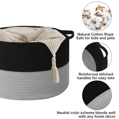 65L Large Blanket Basket, 19.7" L x 19.7" W x 13" H Rope Woven Storage Basket,Laundry Hamper for Toys, Clothes, Pillows,Towel