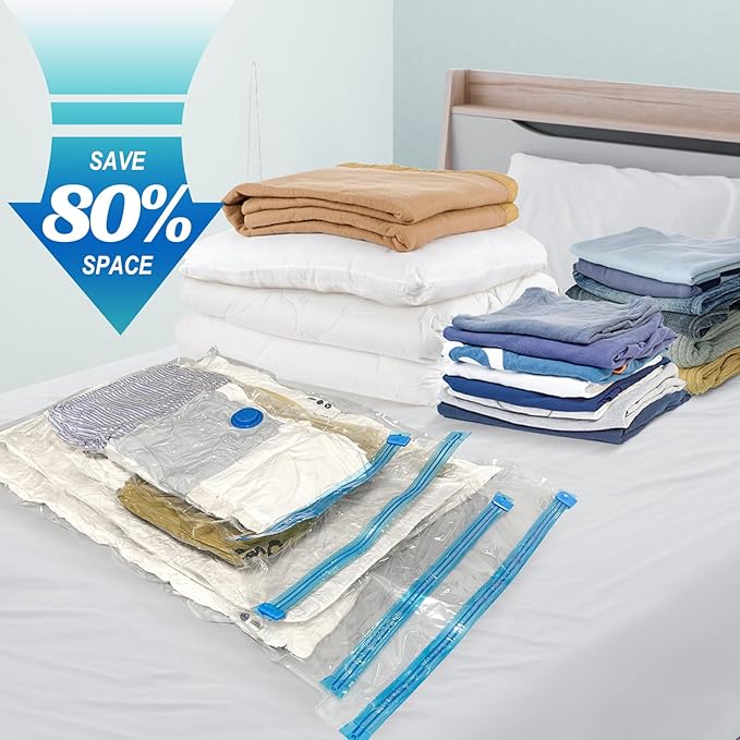 Fygrip Vacuum Storage Bags with Hand Pump, Plastic Packaging Bags, 80% Space Saver Vacuum Seal Bags for Clothing, Travel Lugg