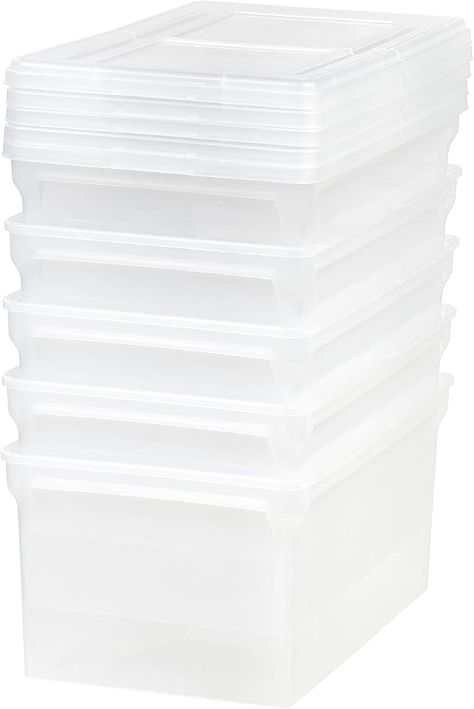 IRIS USA File Box, File Organizer w/Hinged Split Lid for Letter File, Important Document Box, Plastic Storage Filing Bin for 