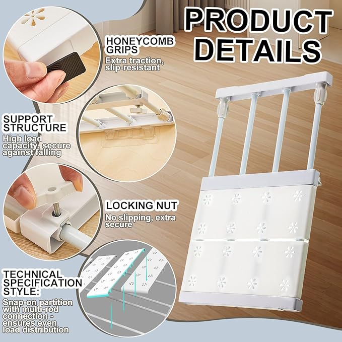 Gerrii 2 Pcs Closet Tension Shelf Rod Expandable Shelf Locker Organizer Adjustable Storage Rack Scalable Layered Divider Sepa