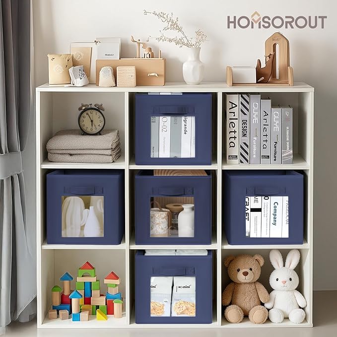 Homsorout Storage Cube 11 Inch - Cube Storage Bins with Window, Closet Storage Baskets with Handle, Fabric Bins for Closet, S