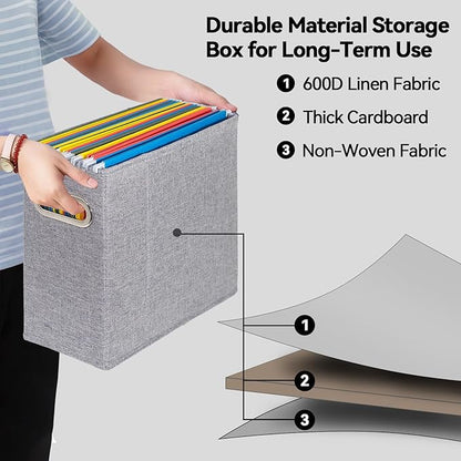 6 Packs Letter Size File Organizer, File Folders Organizer, Fabric Storage Box, Collapsible Paper Organizer with Metal Handle