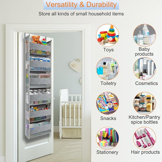 Extra Large Over The Door Organizer Storage 6-Shelves and 12 Side Pockets, Heavy Duty Hanging Door Organizer for Closet Bathr