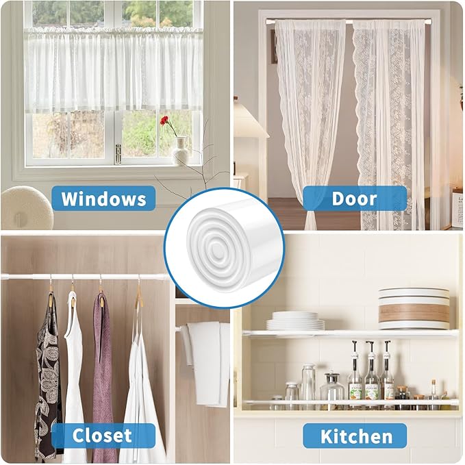 AIZESI 2 Pack Tension Rods for Windows 26.5 to 36 inch, Adjustable Expandable Pressure Spring Curtain Rods No Drilling, White