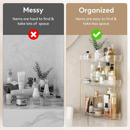 Lifewit 3-Tier Corner Bathroom Counter Organizer, Plastic Makeup Skincare Organizers Storage Countertop, Large Sink Cosmetic 