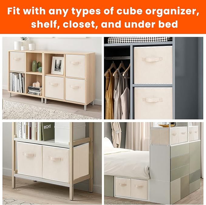 Criusia Large Storage Cubes - 13 Inch Heavy Duty Fabric Storage Bins for Shelves Closet, Cube Organizer - 8 Pack Collapsible 