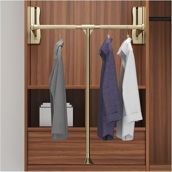 Pull Out Clothes Rail Extendable Pull Out Closet Rod - Stainless Steel Wardrobe Rail Tube, Pull-Down Clothes Organizer with S