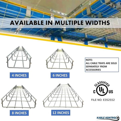 Kable Kontrol Reinforced Bracket – 4” Width - Wire Mesh Tray Cable Management Rack Cords Organizer Cable Basket, Zinc Plated 