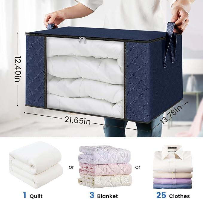 Fab totes Storage Bags,Clothes Blanket Storage Bins Foldable Closet Organizers with Reinforced Handle for Home Dorm Storage a