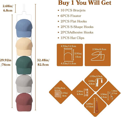 10 Pack Over The Door Hat Organizer for baseball caps | Multi-Functional Baseball Hat Rack for Closet | Wall Mounted Hat s to