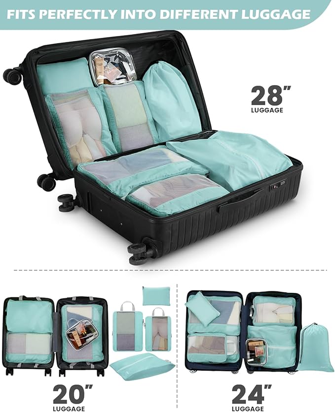 Gonex 8 Set Compression Packing Cubes for Travel, Expandable Mesh Packing Organizer for Travel Accessories Essentials with To
