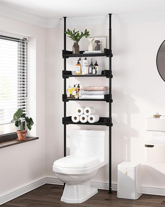 ALLZONE 4 Tier Over The Toilet Storage, Adjustable Wood Over Toilet Bathroom Organizer, Freestanding Shelves, Fit Most Shower