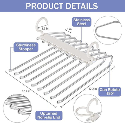 Upgrade 9 Layers Pants Hangers Space Saving, 2 Pack Pant Hangers Organizer Multifunctional Pants Rack Space Saver Closet Orga