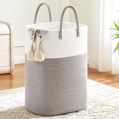 Laundry Basket,Woven Cotton Rope Laundry Hamper,Versatile Storage for Dirty Clothes,Baby Toys,and Blankets in Bathroom, Nurse