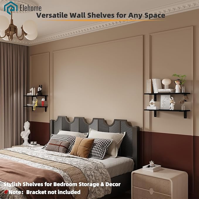 Floating Shelf Board for Wall 5/8" – No Brackets – 24" L x 10" W x 0.6" T Black Wood Melamine Wood Floating Shelves for Bathr