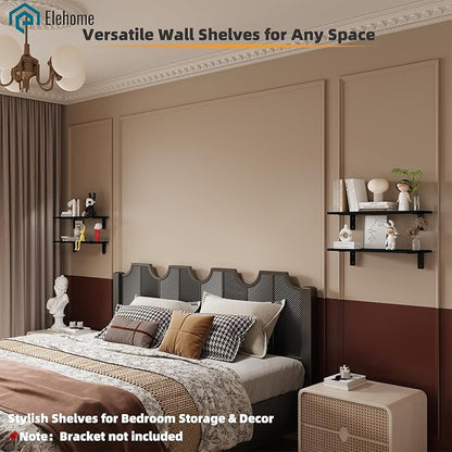 Floating Shelf Board for Wall 5/8" – No Brackets – 24" L x 10" W x 0.6" T Black Wood Melamine Wood Floating Shelves for Bathr