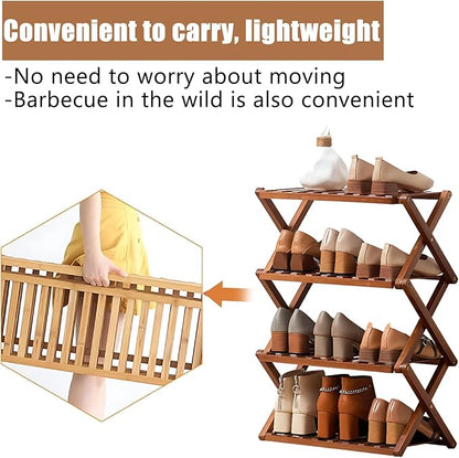 Jessie Bamboo Shoe Rack,Free Standing Shoe Rack for Closet,Portable Folding Shoe Storage Rack, Space Saving,Shoe Shelf for Be