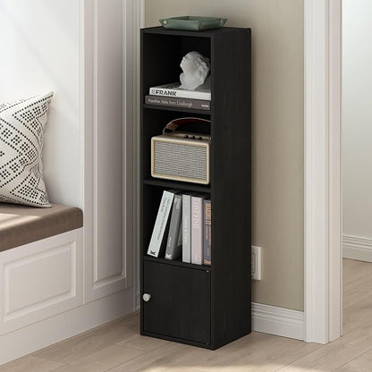 Furinno Luder Shelf Bookcase with 1 Door Storage Cabinet, Blackwood