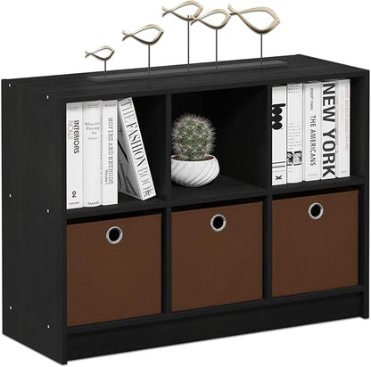 Furinno BASIC Book Shelf, 6-Cube Bookshelf with Open Shelf, 3 x 2 Bookcase with Storage Bins, Closed Back, Horizontal, 11.9 x