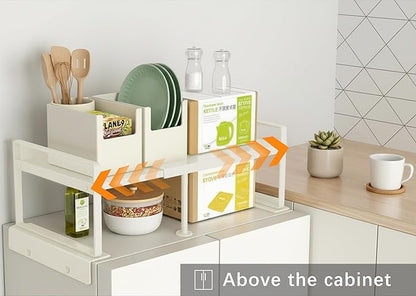 Adjustable Fridge Top Storage Rack,12.4"-23.62" Expandable Organizer Shelf, Anti-Slip,L-Shaped Design,Space Saver for Kitchen