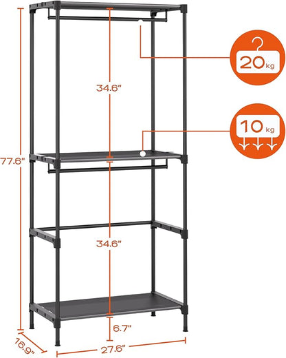 CASAMAYA Clothes Rack, Portable Closet, 27.6 Inch Wardrobe Closet, Clothes Storage Organizer with Shelves and 2 Hanging Rods,