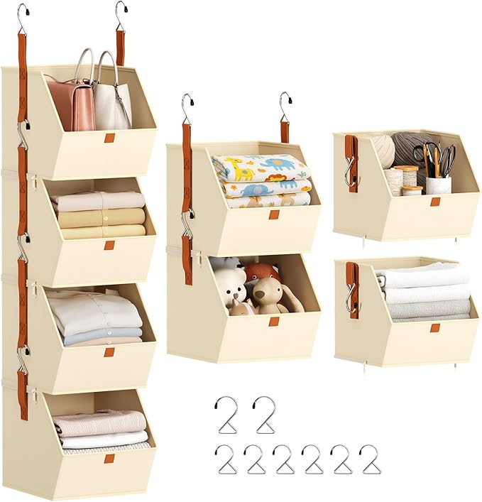 Homsorout Hanging Closet Organizer 4 Tier - Clothes Hanging Shelves, Space-Saving Closet System, Fabric Storage Bins Bedroom 