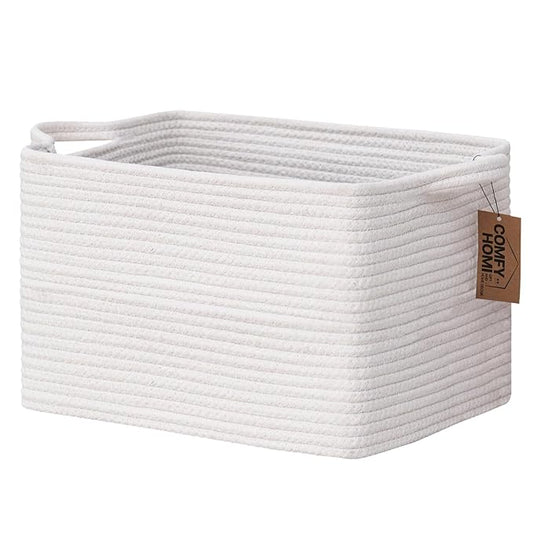 COMFY-HOMI Cotton Rope Woven Basket with Handles for Shelves,Toys,Book, Cloth Storage Baskets Bin for Organizing-13.5"x11"x9.