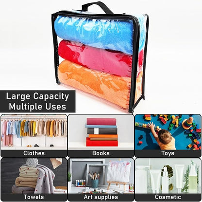 10 Pieces Large Clear Travel Packing Cube ，Clear Vinyl Zippered Storage Bags See Through Moving Bag Plastic Storage Bags PVC Multipurpose Pouch with Handle for Sweater Shirts Dress Storage