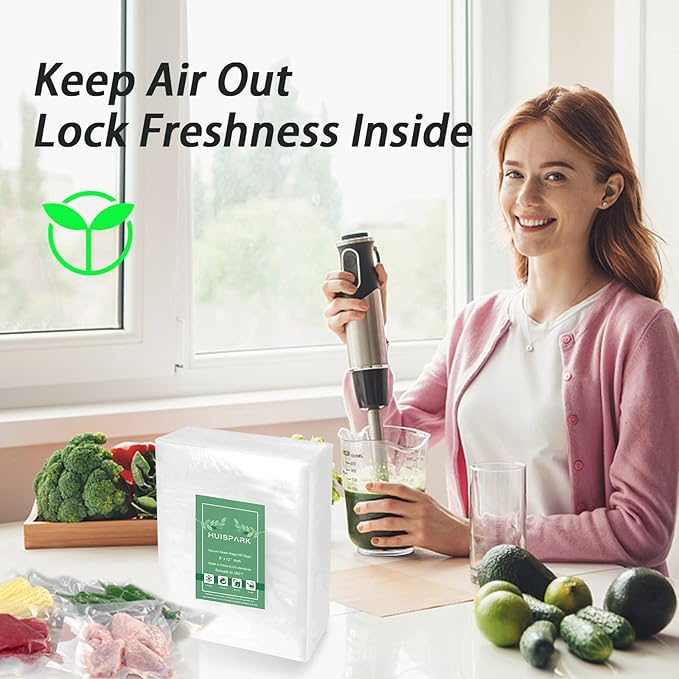 Vacuum Sealer Bags, 8" × 12" 100 PCS Heavy Duty Pre-Cut Design Commercial Grade Food Sealable Bag for Heat Seal Food Storage,