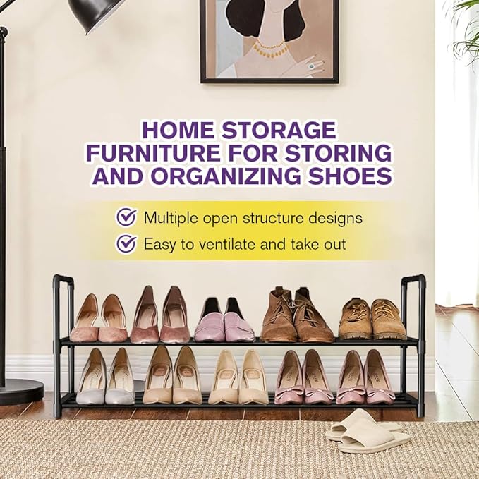 Shoe Rack - Metal Shoe Rack Organizer - Stackable Shoe Storage Shelf for Entryway, Closet, Bathroom 30cm(D) x 92cm(W) x 55cm(