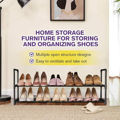 Shoe Rack - Metal Shoe Rack Organizer - Stackable Shoe Storage Shelf for Entryway, Closet, Bathroom 30cm(D) x 92cm(W) x 55cm(